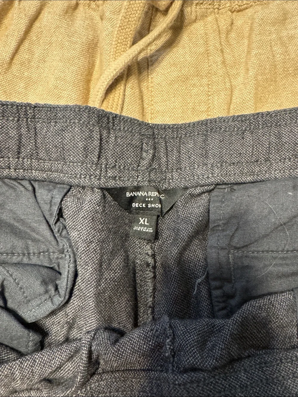 Banana Republic Men's Knit Drawstring Shorts - Navy and Tan. Two pair.